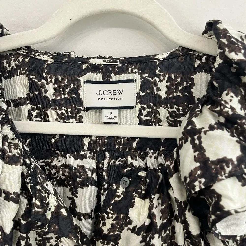J. Crew Collection 100% Silk Twill Ruffle-Collar Long Sleeve Top Size S